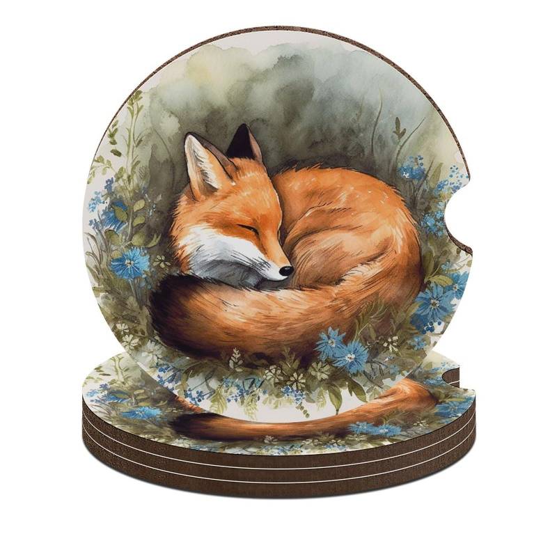 A Sleeping Fox Auto Untersetzer Holz Untersetzer Auto Cup Untersetzer Auto Untersetzer für Getränkehalter Auto Getränkehalter Getränkehalter für Auto Auto Untersetzer mit Fingerkerbe von JTKBNVM