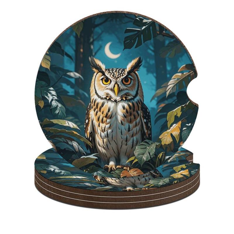 Eule Nocturnal Exotic Car Coasters Wood Coasters Car Cup Coasters Car Coasters for Cup Holders Car Cup Holder Coaster Drink Holder for Car Car Coaster with Finger Notch von JTKBNVM