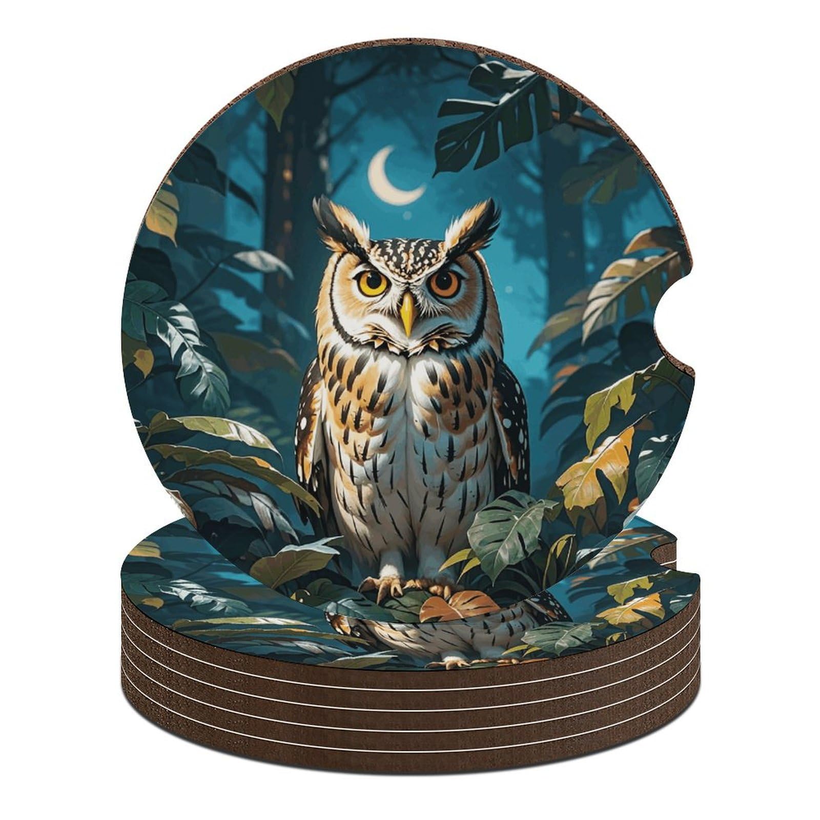 Eule Nocturnal Exotic Car Coasters Wood Coasters Car Cup Coasters Car Coasters for Cup Holders Car Cup Holder Coaster Drink Holder for Car Car Coaster with Finger Notch von JTKBNVM