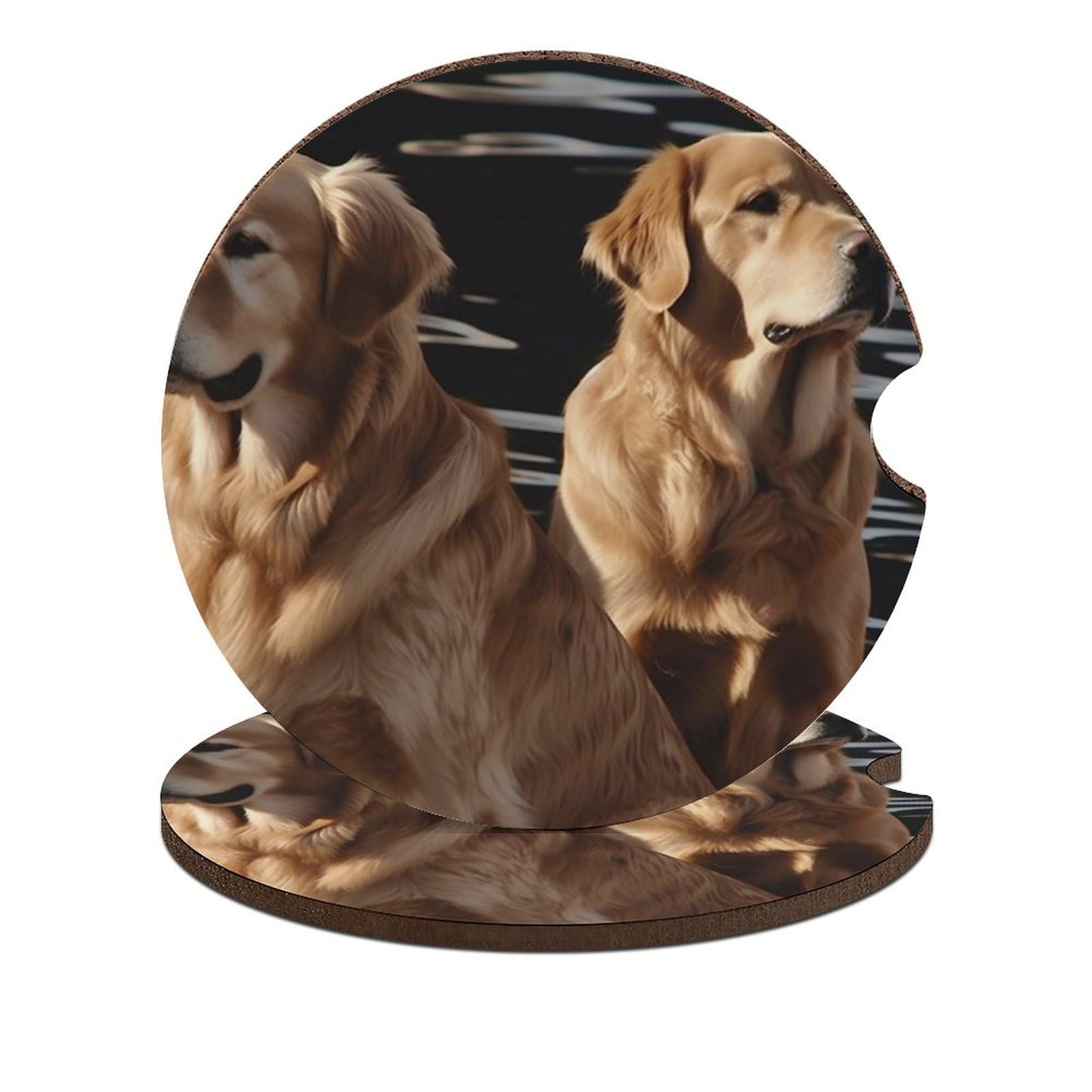 Golden Retrievers Auto Untersetzer Holz Untersetzer Auto Cup Untersetzer Auto Untersetzer für Getränkehalter Auto Getränkehalter Getränkehalter für Auto Auto Untersetzer mit Fingerkerbe von JTKBNVM