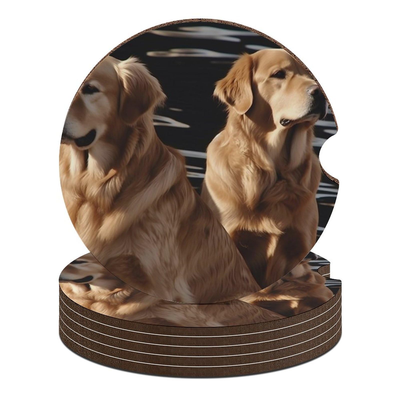 Golden Retrievers Auto Untersetzer Holz Untersetzer Auto Cup Untersetzer Auto Untersetzer für Getränkehalter Auto Getränkehalter Getränkehalter für Auto Auto Untersetzer mit Fingerkerbe von JTKBNVM