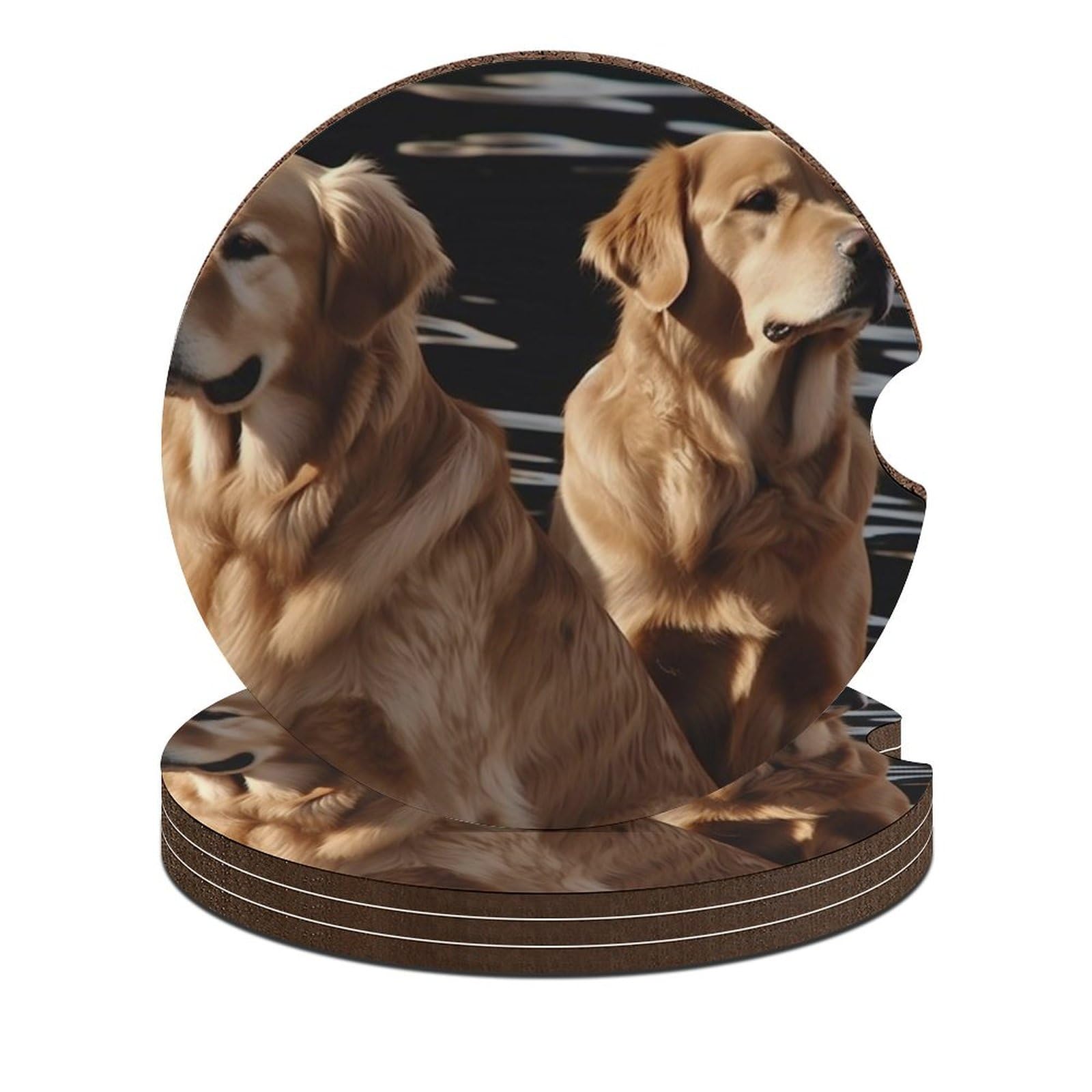 Golden Retrievers Auto Untersetzer Holz Untersetzer Auto Cup Untersetzer Auto Untersetzer für Getränkehalter Auto Getränkehalter Getränkehalter für Auto Auto Untersetzer mit Fingerkerbe von JTKBNVM