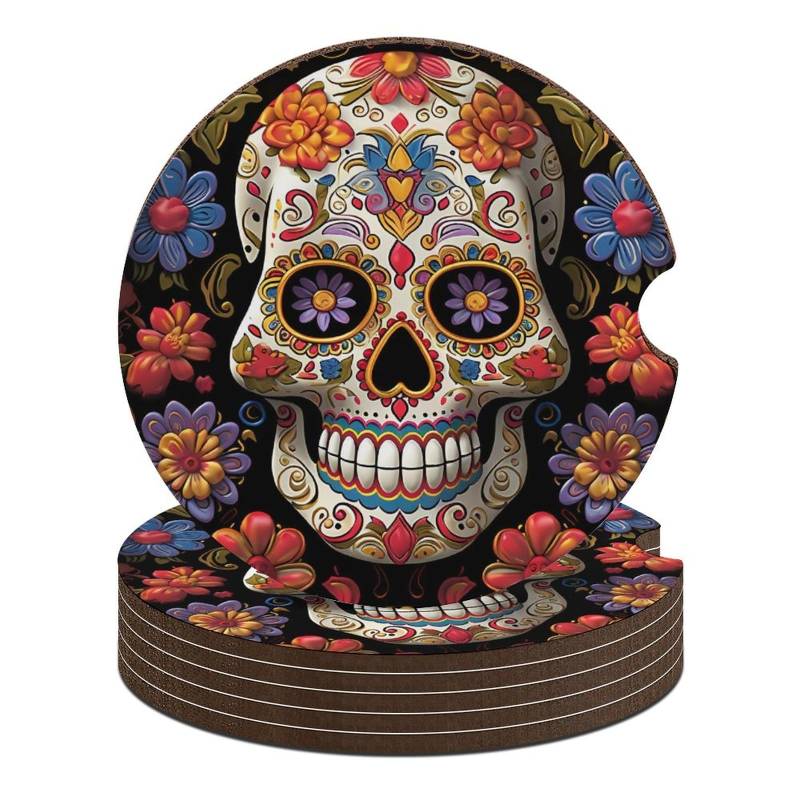 Sugar Skulls Auto Untersetzer Holz Untersetzer Auto Cup Untersetzer Auto Untersetzer für Getränkehalter Auto Getränkehalter Getränkehalter für Auto Auto Untersetzer mit Fingerkerbe von JTKBNVM