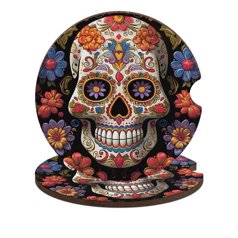 Sugar Skulls Auto Untersetzer Holz Untersetzer Auto Cup Untersetzer Auto Untersetzer für Getränkehalter Auto Getränkehalter Getränkehalter für Auto Auto Untersetzer mit Fingerkerbe von JTKBNVM