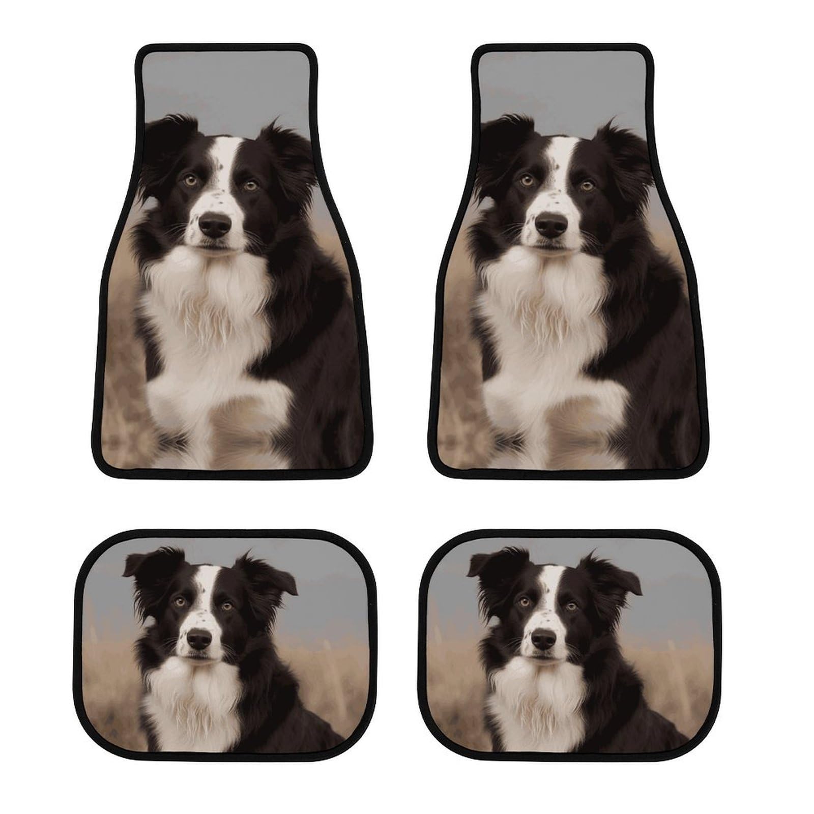 Rutschfestes 4-teiliges Automatten-Set, Border Collie, bedruckt, für jedes Wetter, Autoteppich, Automobil-Fußmatten, Autozubehör für Limousinen, Vans, Wohnmobil, LKW, SUV von JTKLQBN