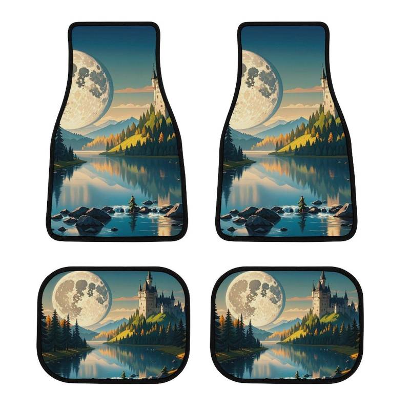 Rutschfestes 4-teiliges Automatten-Set, Riverside Lakes and The Moon Printed Car Floor Mat All Weather Car Carpet Automotive Foot Mats Auto Accessories for Sedans Vans RV Truck SUV von JTKLQBN