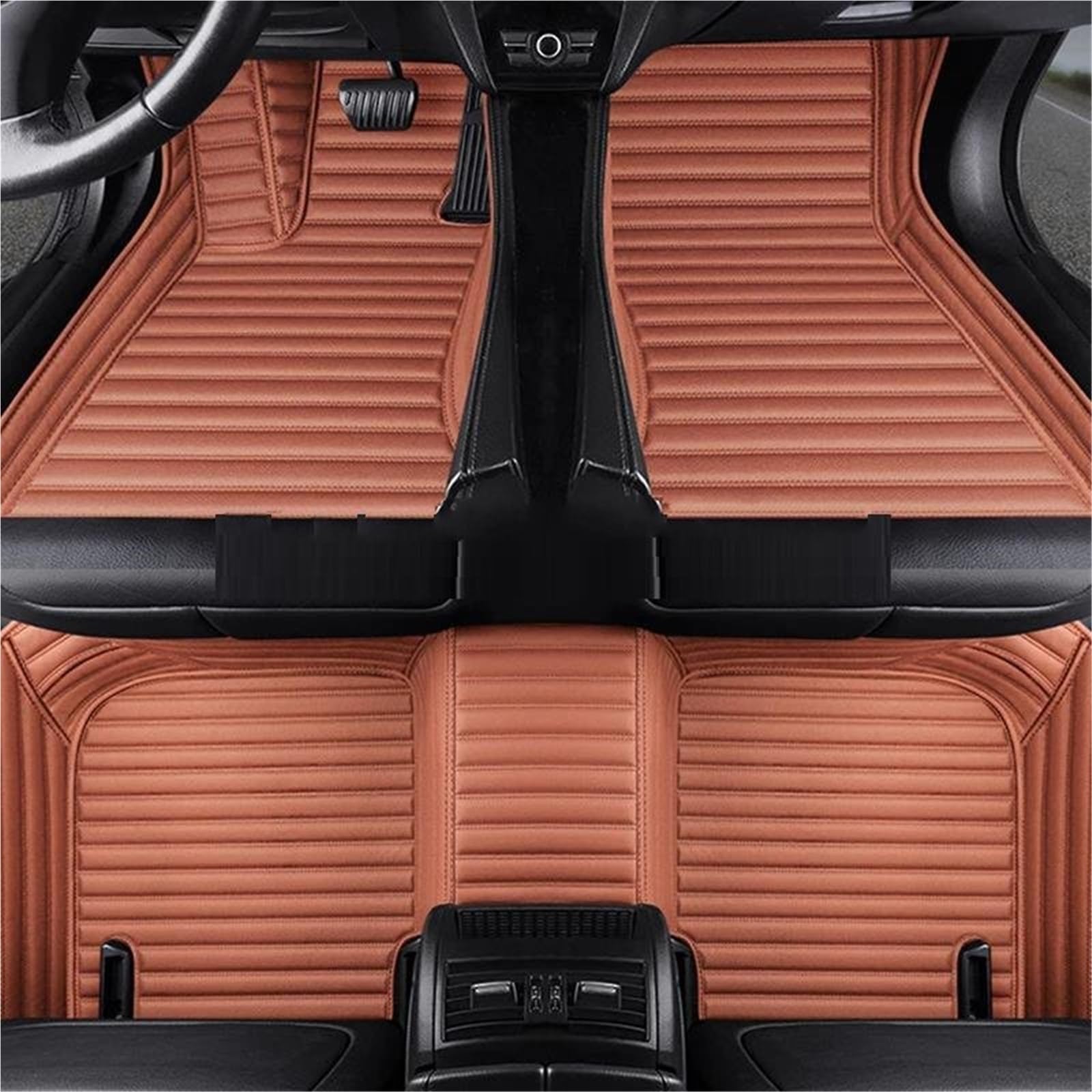 Gestreifte, Individuell Gestaltete Autofußmatte Aus PU-Leder Für Land Rover, Für Range Rover, Für Evoque, 2 Türen, 12–15, Innenausstattung(Brown 7,Style 4) von JTWMTY