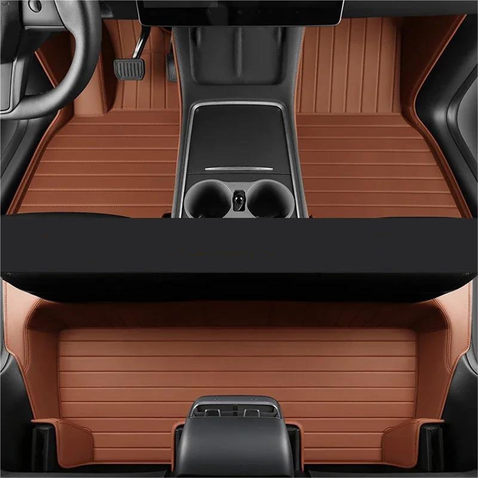 Tesla Für Modell Y Custom Auto Zubehör Boden Matte Innen Einzigen Schicht Echtes Leder(Brown) von JTWMTY