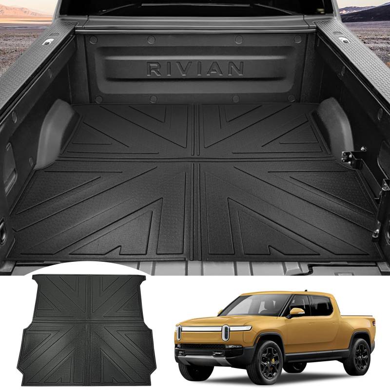 JTYZSM LKW-Bettmatte für Rivian R1T Allwetter TPE Faltbare Kofferraumbetteinlage für 2022 2023 2024 Rivian R1T Pickup Kofferraum Zubehör Schwarz von JTYZSM