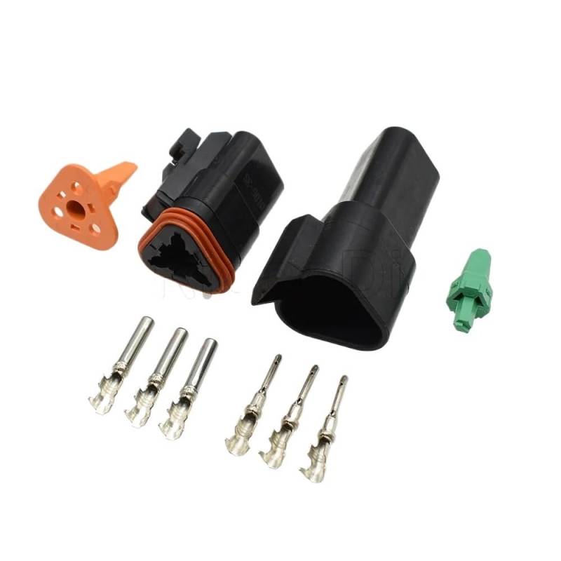 JUANZD 1-10Kits Schwarz Männlich Weiblich DT Serie 2/3/4/6/8/12 Weg Wasserdicht Elektrische Draht Stecker for Auto Motor Lkw Mit Pins 22-16AWG(3Pin Connector Set,10Sets) von JUANZD