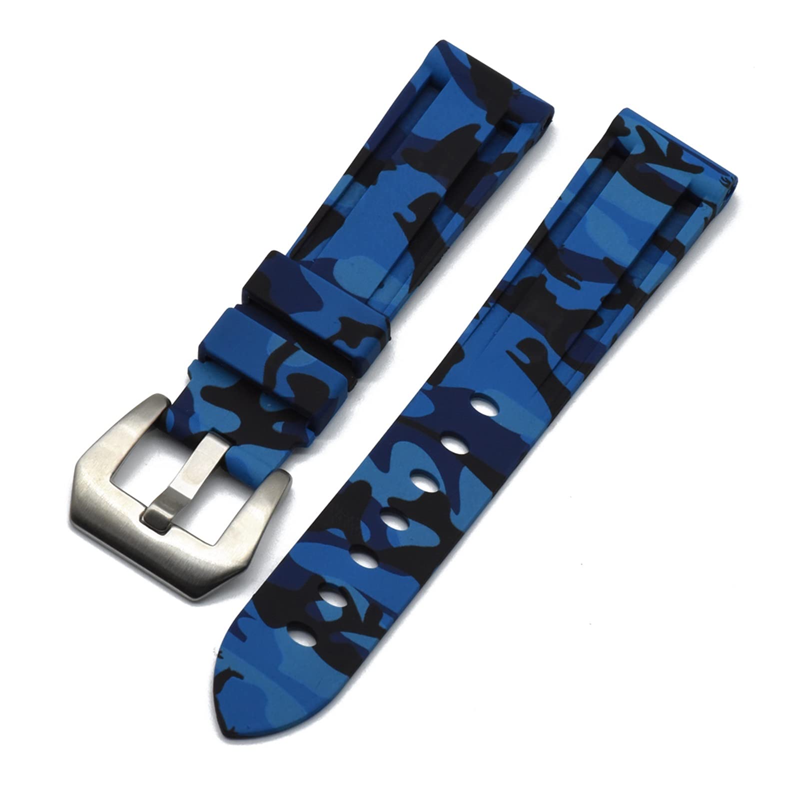 JUANZD 20mm 22mm 24mm Camouflage Uhrenarmbänder Herrenuhr Silikonkautschuk Uhrenarmband kompatibel mit Edelstahlschnalle(Blue,20mm) von JUANZD