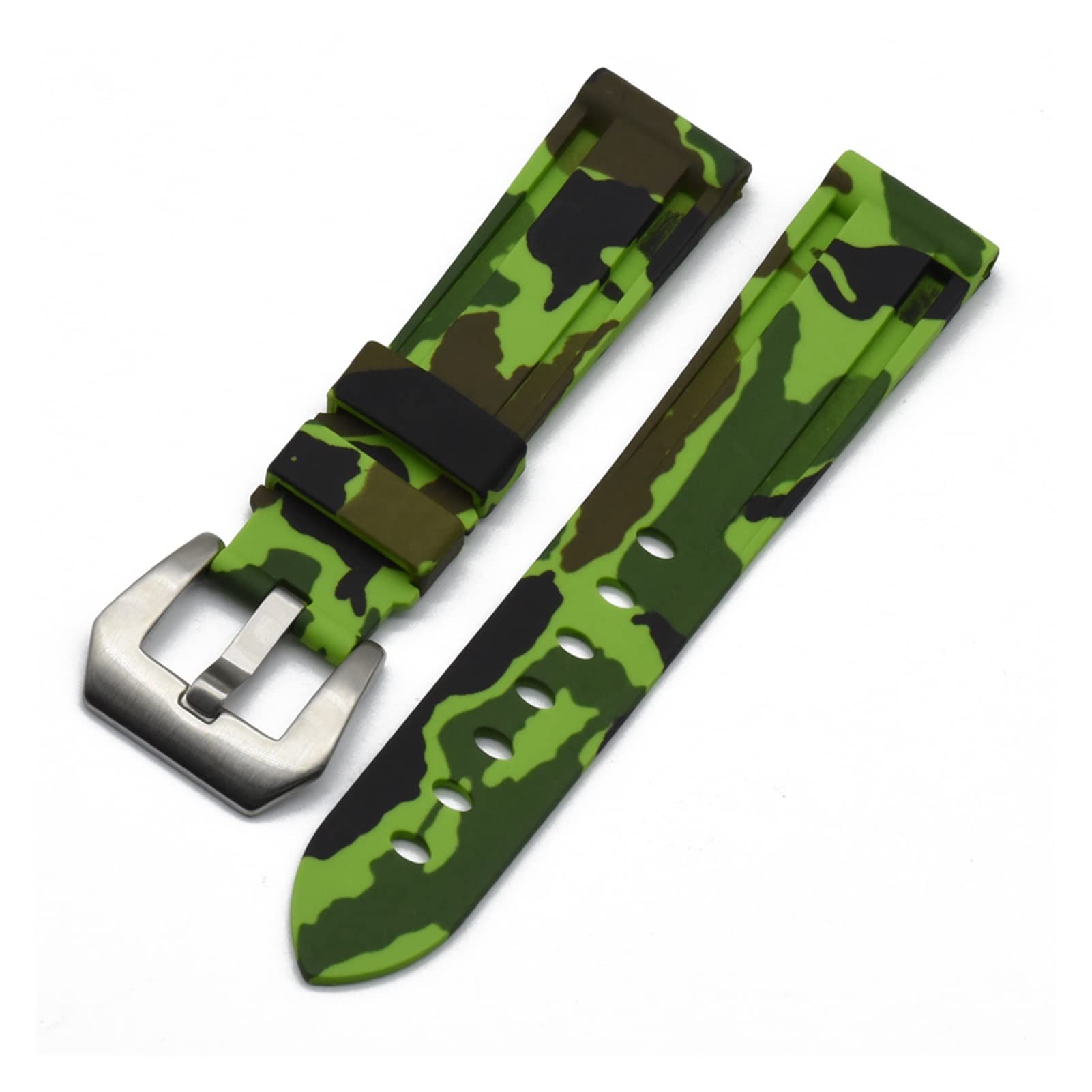 JUANZD 20mm 22mm 24mm Camouflage Uhrenarmbänder Herrenuhr Silikonkautschuk Uhrenarmband kompatibel mit Edelstahlschnalle(Bright Green,20mm) von JUANZD