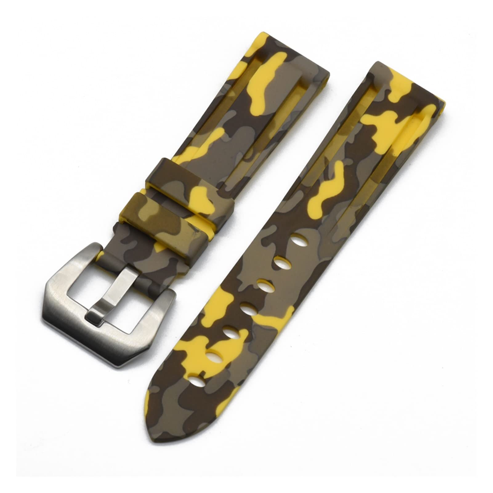 JUANZD 20mm 22mm 24mm Camouflage Uhrenarmbänder Herrenuhr Silikonkautschuk Uhrenarmband kompatibel mit Edelstahlschnalle(Giallo,20mm) von JUANZD