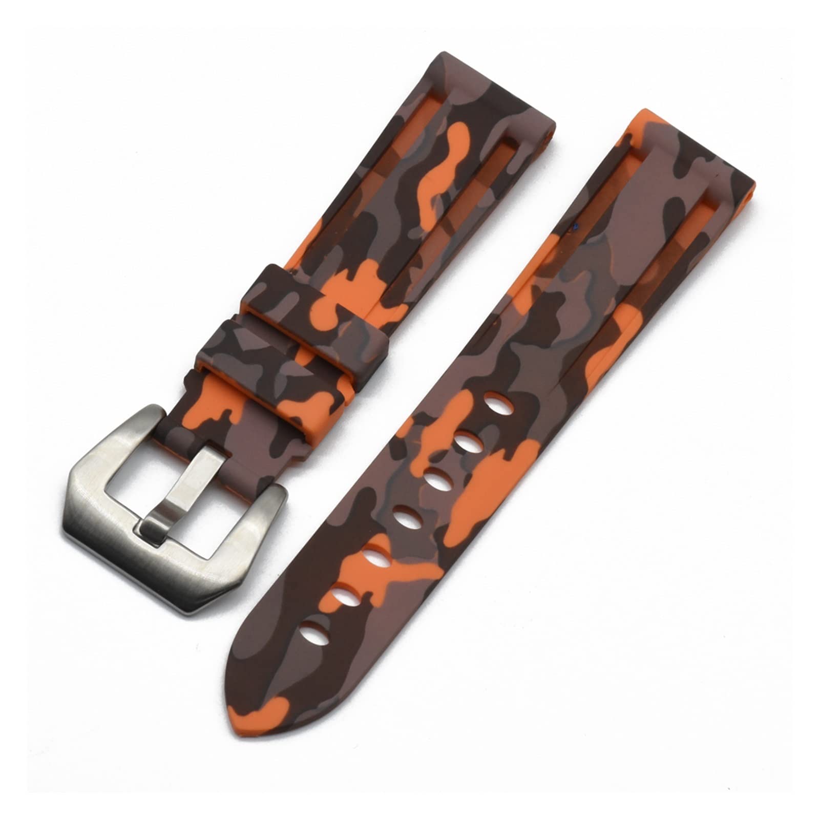 JUANZD 20mm 22mm 24mm Camouflage Uhrenarmbänder Herrenuhr Silikonkautschuk Uhrenarmband kompatibel mit Edelstahlschnalle(Oranje,24mm) von JUANZD