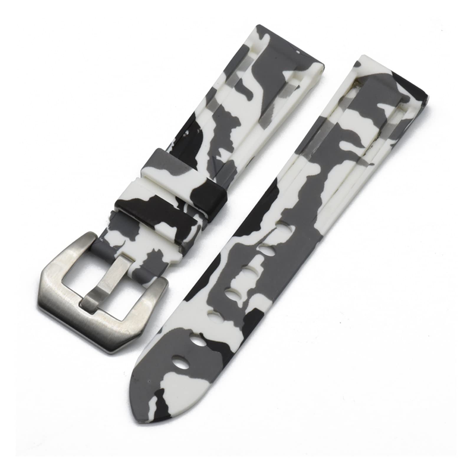 JUANZD 20mm 22mm 24mm Camouflage Uhrenarmbänder Herrenuhr Silikonkautschuk Uhrenarmband kompatibel mit Edelstahlschnalle(White,24mm) von JUANZD