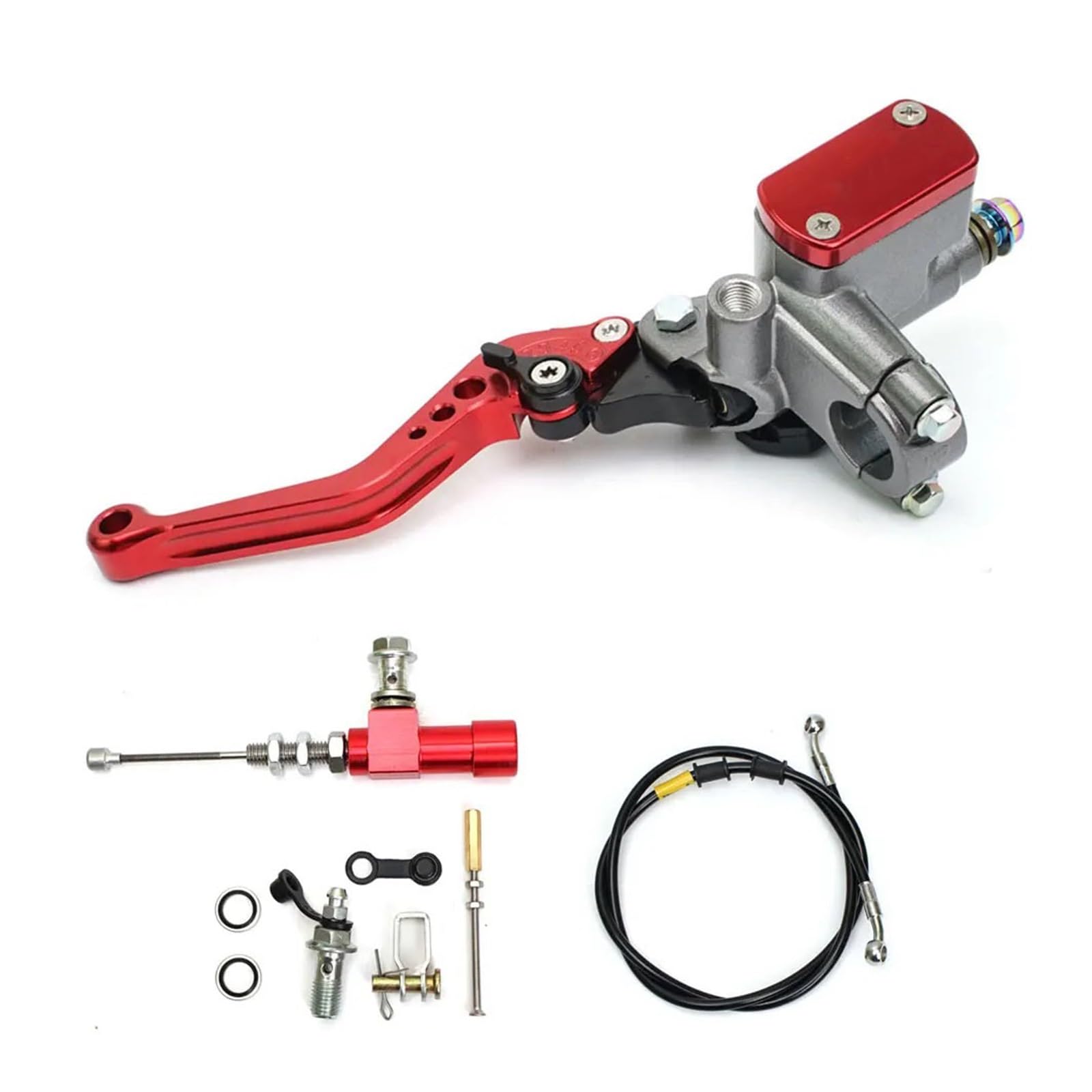 JUANZD 22mm Motorrad CNC Hydraulische Kupplung Kit Hebel Master Zylinder Stricken Öl Schlauch for Racing(Red-B) von JUANZD