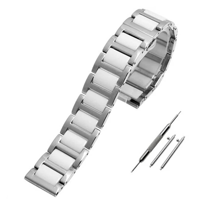 JUANZD Edelstahl In Keramik Armband 12 13 14 15 16 17 18 19 20 21 22mm Uhrenarmband Frauen Mann Mode Schnellverschluss Armband(Silver white,12mm) von JUANZD