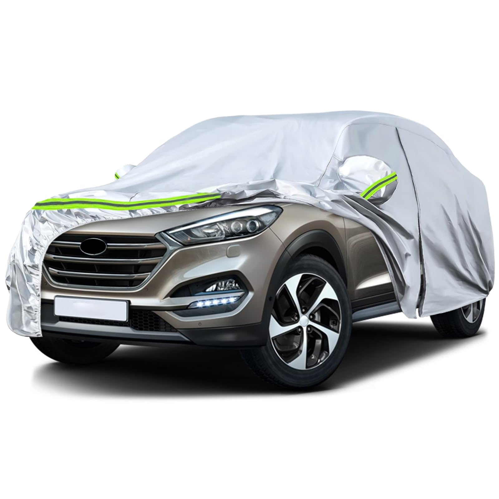 JUDANNA Autoabdeckung Outdoor Wasserdicht Passend für Hyundai Tucson IX35 2009-2024, Sommer Vollgarage Autoplane Auto Abdeckplane Outdoor Abdeckung für Regen Sonne Staub UV-Schutz, Silber von JUDANNA