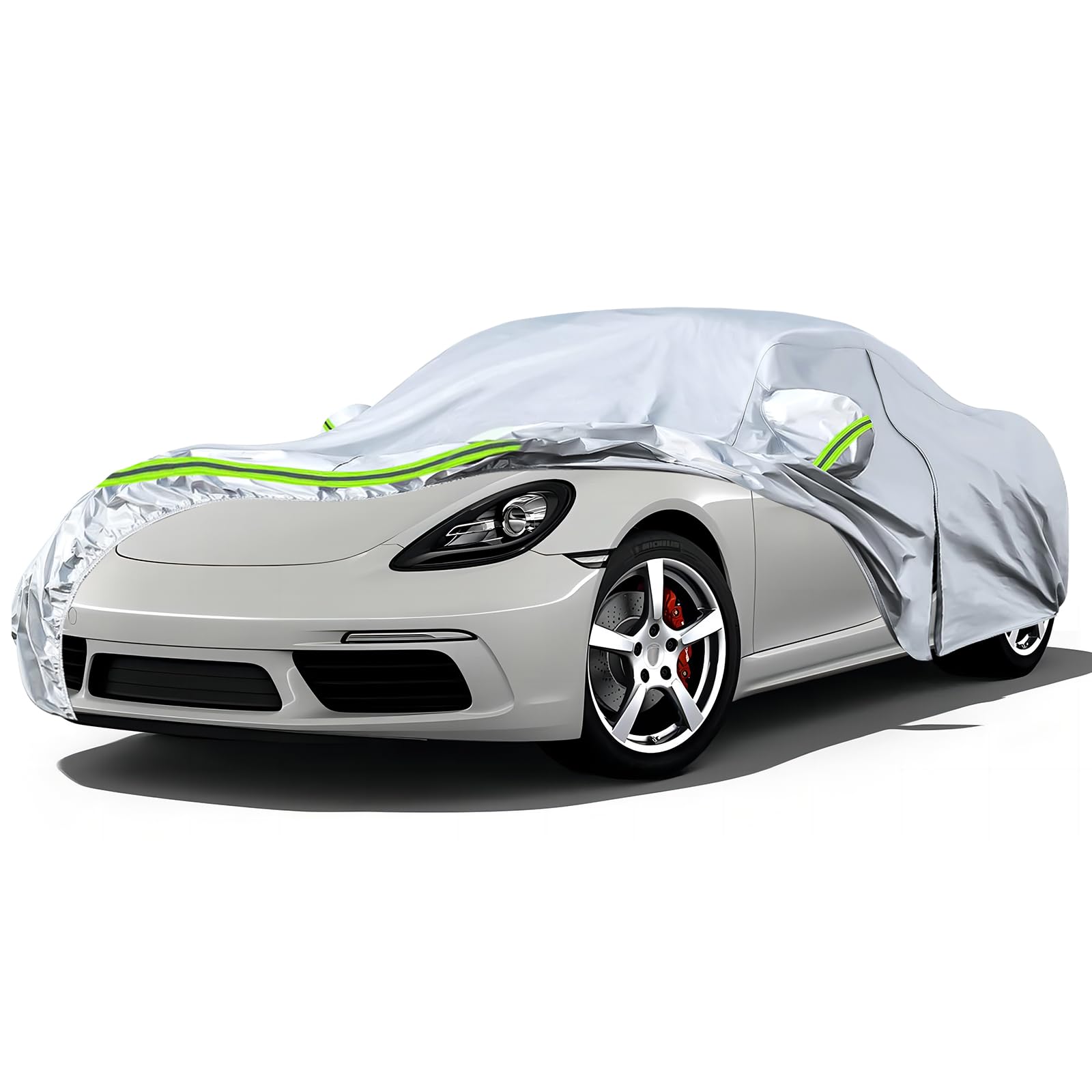 JUDANNA Autoabdeckung Outdoor Wasserdicht Passend für Porsche 718 Cayman Boxster 2012-2024, Sommer Vollgarage Autoplane Auto Abdeckplane Outdoor Abdeckung für Regen Sonne Staub UV-Schutz, Silber von JUDANNA