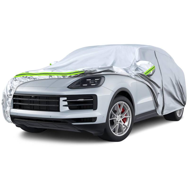 JUDANNA Autoabdeckung Outdoor Wasserdicht Passend für Porsche Cayenne 2011-2024, Sommer Vollgarage Autoplane Auto Abdeckplane Outdoor Abdeckung für Regen Sonne Staub UV-Schutz, Silber von JUDANNA