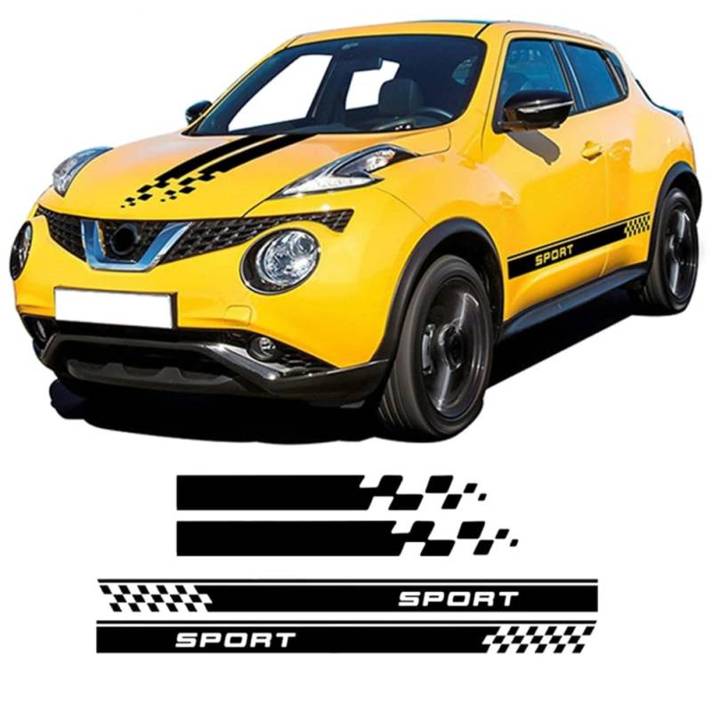 Car Door Side Stripes Skirt Sticker Car Hood Bonnet Racing Body Kit Decal, for Nissan, for Juke, for Nismo Sport F15 F16 Accessories von JUJINGUSA