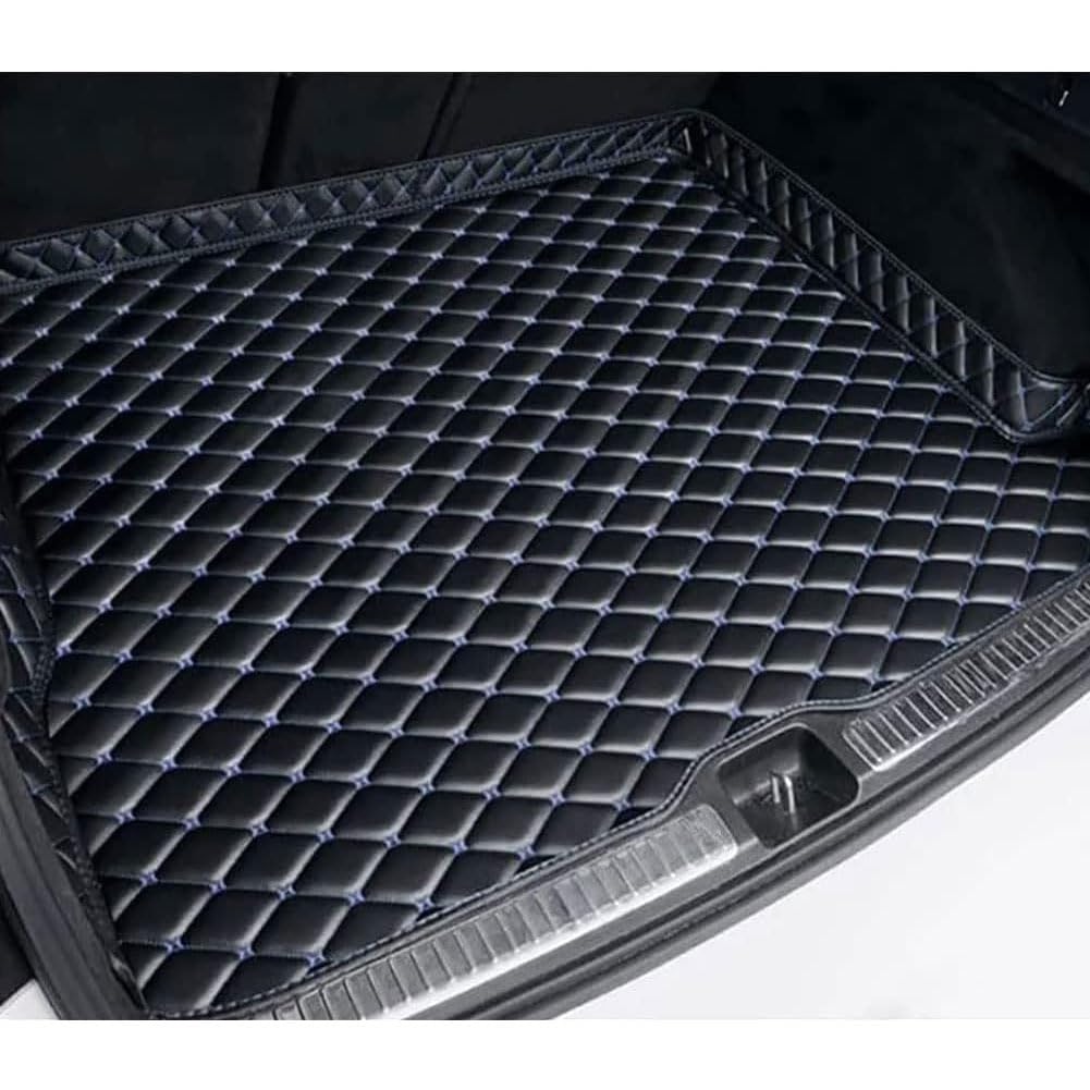 Auto Leder Kofferraummatte füR Audi Q2 2017-2024, Kofferraum Schutzmatte Teppich Kofferraumwanne Pad Kratzfest rutschfest Innere ZubehöR,A/Black~blue von JUNJIKAIDAN