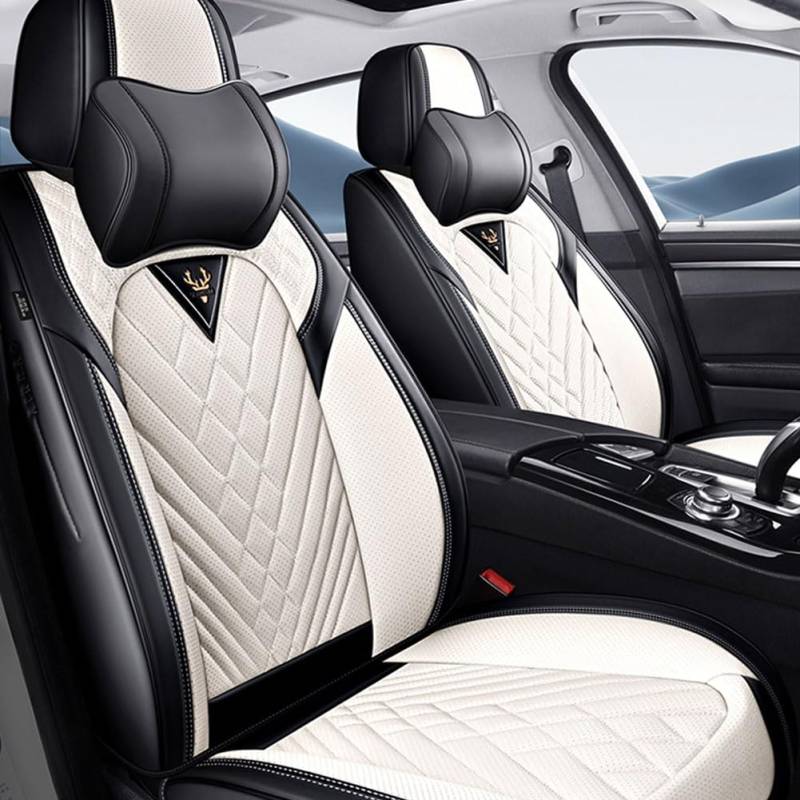 JUNJIKAIDAN Auto Sitzbezüge Set Autositzbezüge für Cayman (987), Leder Autositzbezug Sitzbezug Schonbezüge Wasserdicht Vorne Hinten Sitzschoner,B/Luxury(with 2 headrests)-G/Black~White von JUNJIKAIDAN