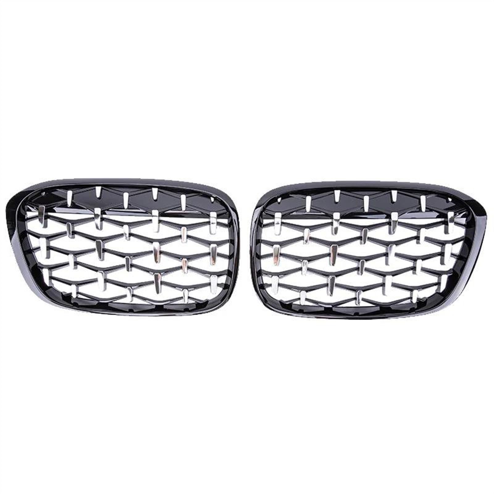 JUNOOS Für B&MW X1 F48 F49 2016-2019 Auto Diamant-Frontniere Renngrill Schwarz Glänzend Grills Zubehör Grills Front Kühlergrille(Black Silver) von JUNOOS