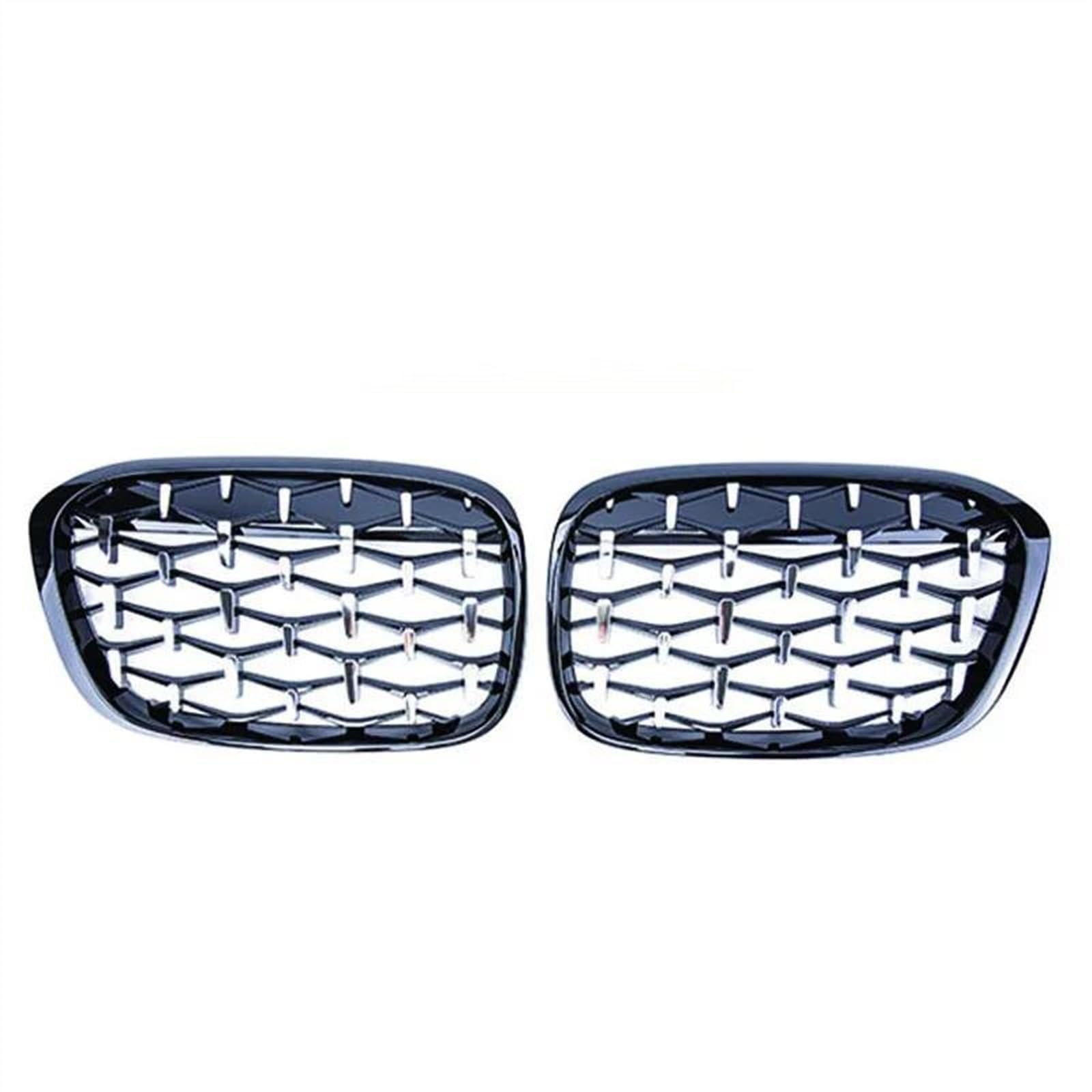 JUNOOS Für B&MW X1 F48 F49 2016-2019 Frontniere Auto Diamond Racing Grills Meteor Style Teile Zubehör Front Kühlergrille(Black And Silver) von JUNOOS