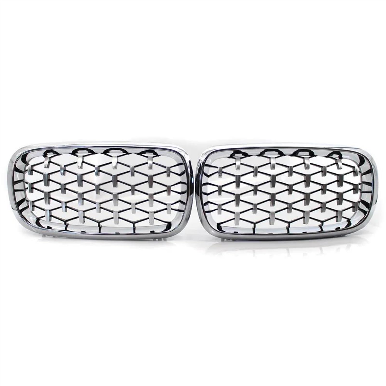 JUNOOS Für B&MW X5 X6 F15 F16 2014-2018 Kühlergrill Vorne Ersatz Nierengrill Diamant Meteor Style Chrom Schwarz Front Kühlergrille(Silber) von JUNOOS