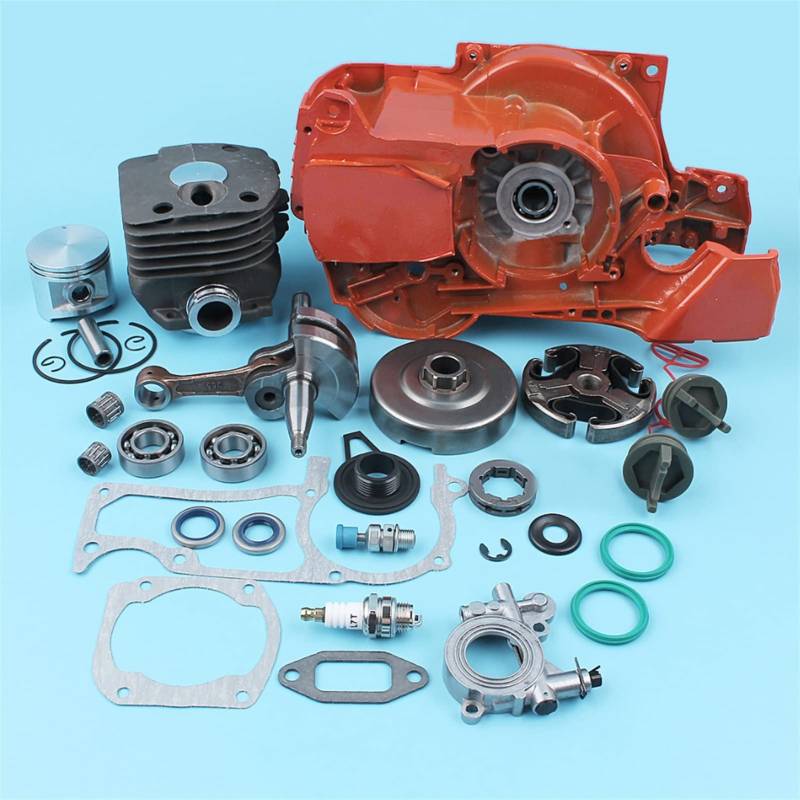 JUNPIY 50 mm Kurbelgehäuse-Kurbelwellen-Kupplungstrommel-Zylinder-Kit, for Husqvarna 362 365 371 372 Kettensäge, Ölpumpendeckel, Dichtung, Lager, Kettenrad Zylinderkolben von JUNPIY