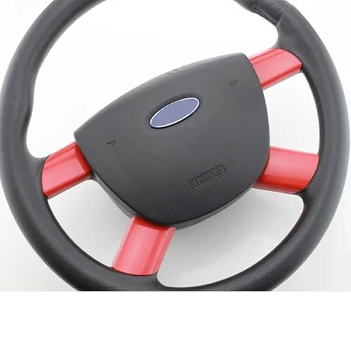 JUNPIY ABS Auto Lenkrad Panel Dekoration Abdeckung Pailletten Trim Aufkleber, for Ford, for Focus MK2 2 2005-2012, Aufkleber Zubehör Auto-Lenkradverkleidung(Red 4pc) von JUNPIY