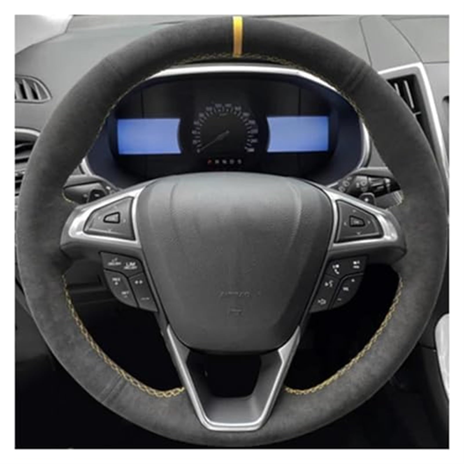 JUNPIY Auto-Lenkradabdeckung, for Mondeo, for Fusion 2013–2019, for Edge 2015–2019, schwarzes Leder-Autozubehör Lenkradschutz(Black Style 5) von JUNPIY