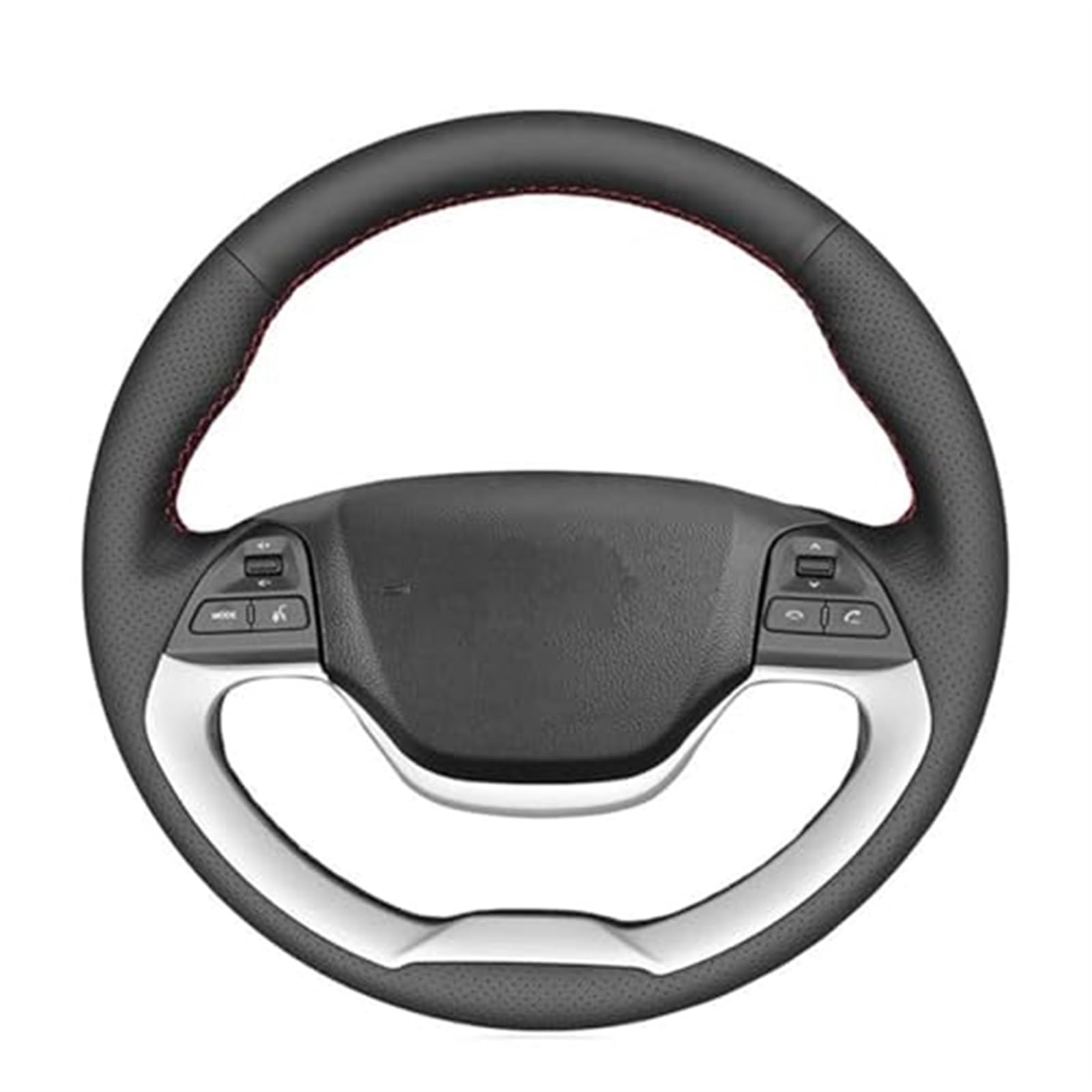 JUNPIY Auto-Lenkradbezug, for Kia, Morning 2011–2014 2015 2016, Picanto 2011–2015, Ray EV 2012–2018, schwarzes Leder Lenkradschutz(Black Light Gray Thread) von JUNPIY