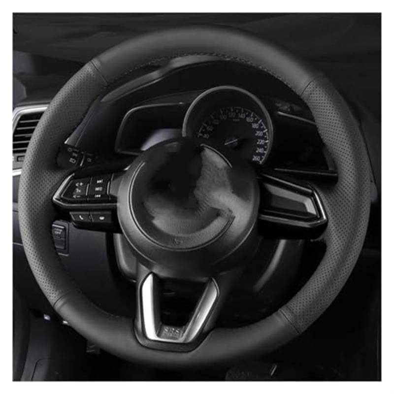 JUNPIY Auto-Lenkradbezug, for Mazda, for CX-3 CX3 CX-5 CX5 2017 2018, Autozubehör, Auto-Lenkrad-Geflechtbezug, atmungsaktives Leder Lenkradschutz(Black White Thread) von JUNPIY