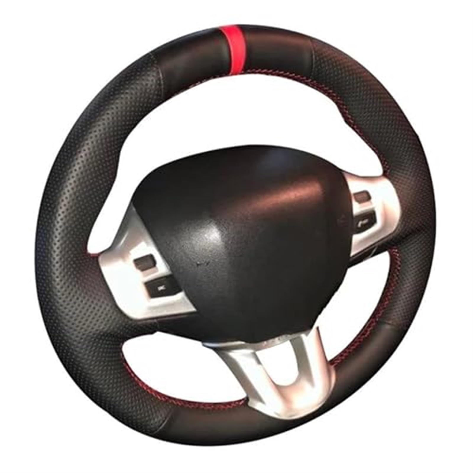 JUNPIY Auto-Lenkradbezug, for Peugeot, 208, for Peugeot, 2008, rutschfestes Leder, Autozubehör, Lenkradgeflecht Lenkradschutz(Black Black Thread) von JUNPIY