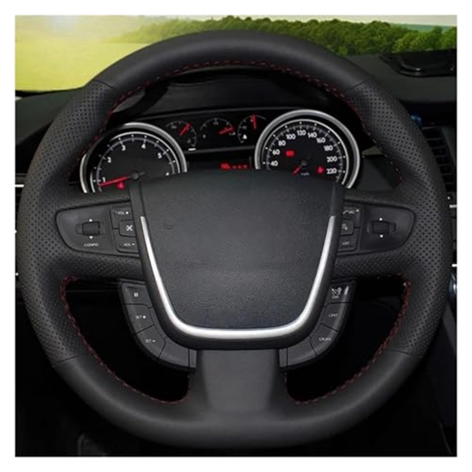 JUNPIY Auto-Lenkradbezug, for Peugeot, 508 2008–2011, 508 SW 2011–2017, 2018, Autozubehör, rutschfestes Ledergeflecht Lenkradschutz(Black Light Blue Thread) von JUNPIY