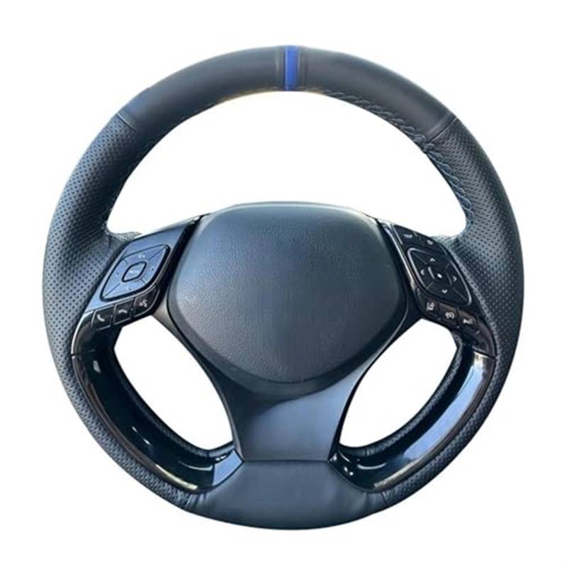 JUNPIY Auto-Lenkradbezug, for Toyota, for C-HR, for CHR 2016–2019, Lenkradgeflecht, schwarzes, rutschfestes Kunstleder Lenkradschutz(Black Blue Thread) von JUNPIY