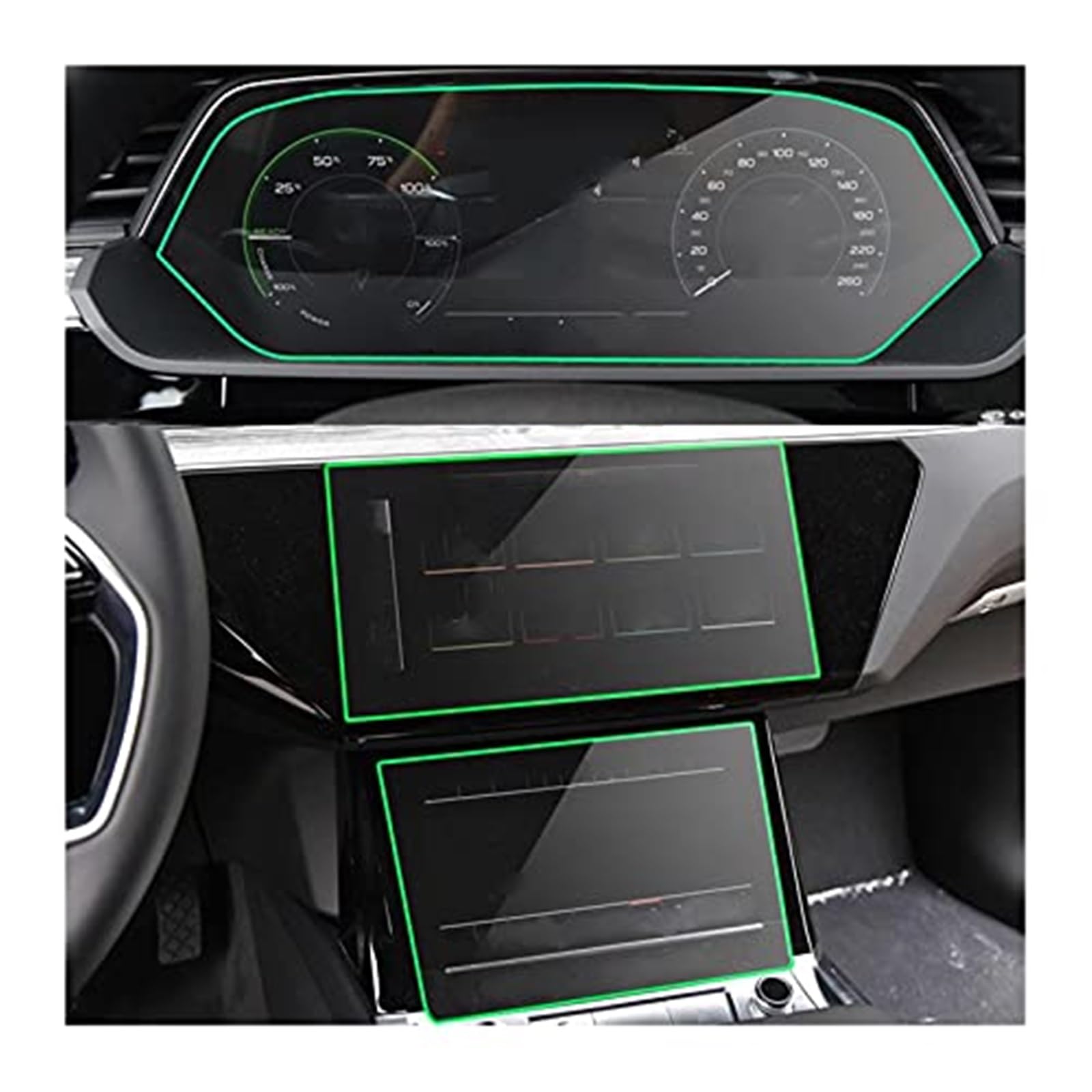 JUNPIY Instrumenten-Displayschutz for E-tron 2018 2019 2020 2021, Auto-LCD-Bildschirm, Navigation, Schutzfolie, gehärtetes Glas, Armaturenbrett-Membran, gehärteter Glasschutz Displayschutz aus Glas(BL von JUNPIY