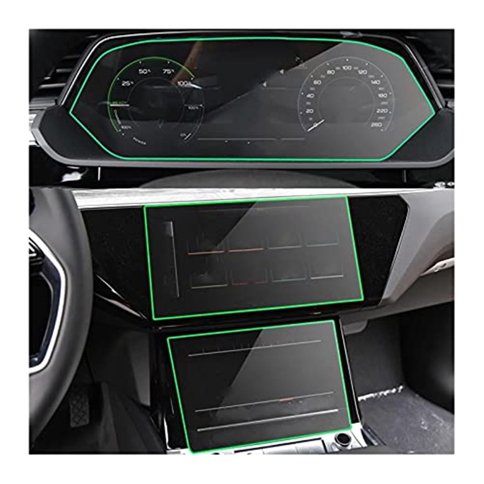 JUNPIY Instrumenten-Displayschutzfolie for E-tron 2018 2019 2020 2021, Auto-LCD-Bildschirm, gehärtetes Glas, Navigation, Armaturenbrett, Schutzfolie, gehärtetes Glas Displayschutz aus Glas(BLACK Navig von JUNPIY