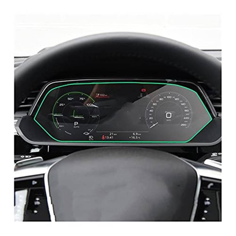 JUNPIY Instrumenten-Displayschutzfolie for E-tron 2018–2021, Auto-Armaturenbrett-Schutzfolie, GPS, gehärtetes Glas, LCD-Display-Schutzfolie, gehärtetes Glas Displayschutz aus Glas(BLACK Dashboard Glas von JUNPIY