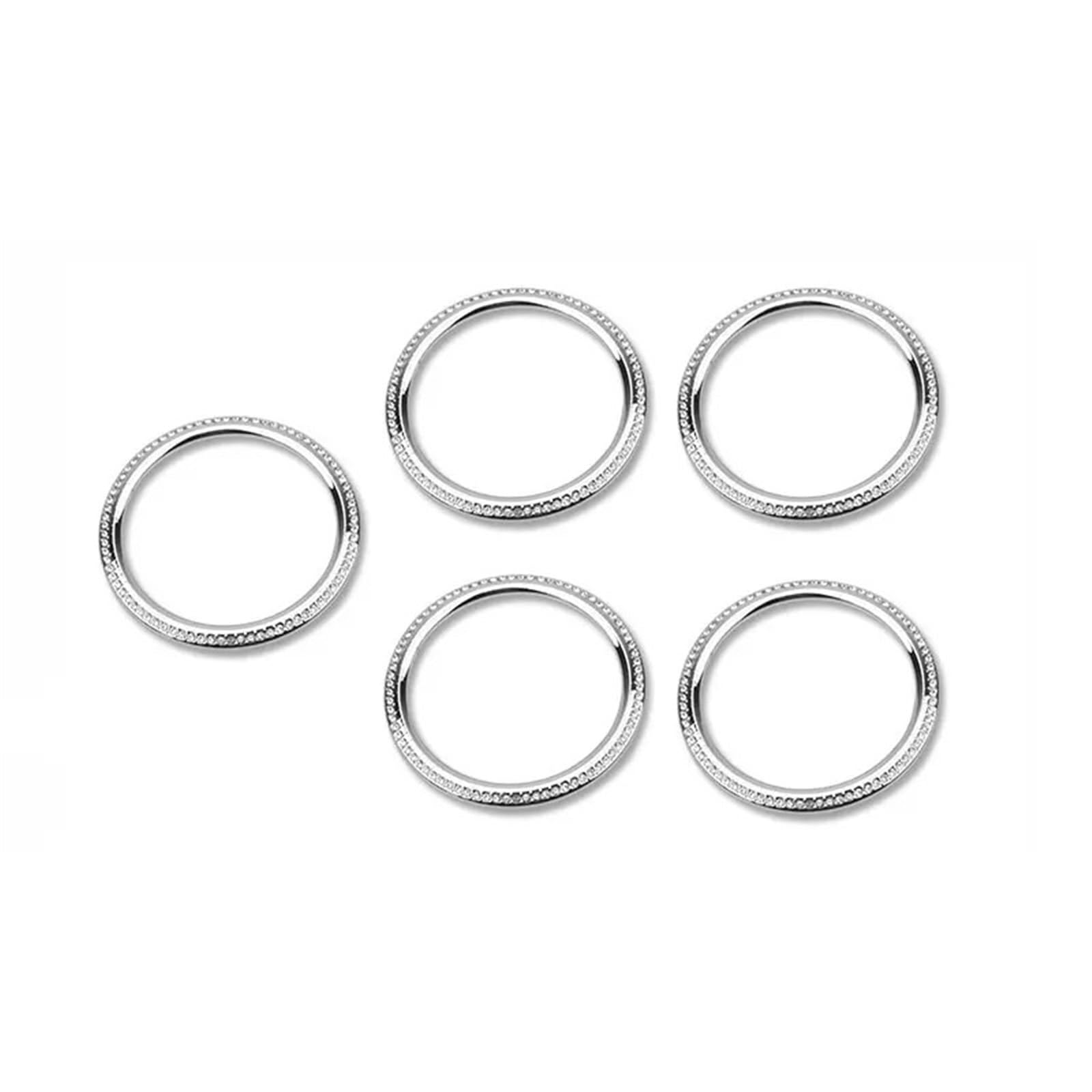 JUNPIY for AB GLA CLA GLB Klasse W177 W247 X247 C118 H247 Klimaanlage Outlet Vent Kristall Trim Ring Diamant Aufkleber Luft-AC-Aufkleber-Dekoration(Front Silver 5pcs) von JUNPIY