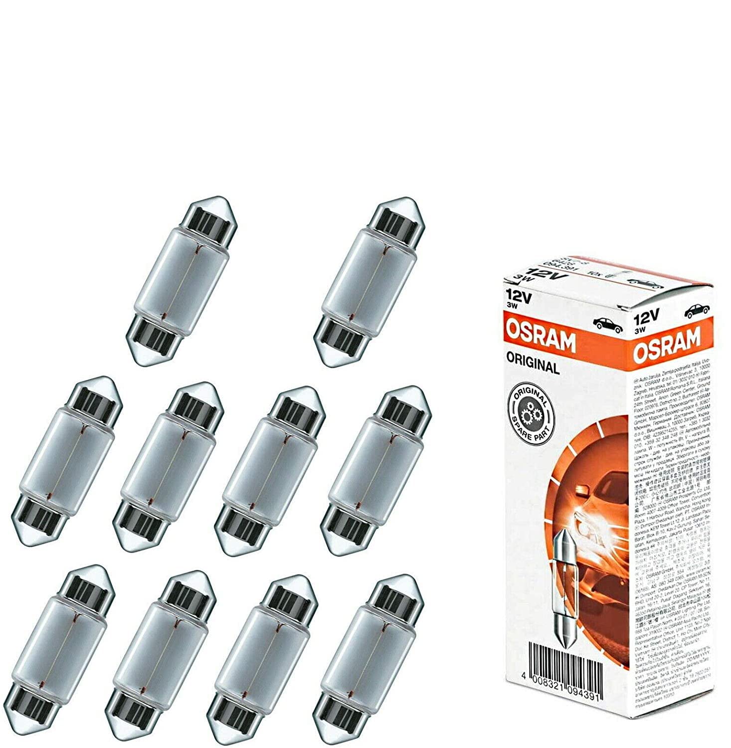 JURMANN 10x Osra.m C3W 28mm 12V 6428 Original Innenbeleuchtung - Kofferraum Handschuhfach Kennzeichen Tür Fußraum Leselampen Lizenz - Ersatz Halogen Soffite Lampe E-geprüft von JURMANN