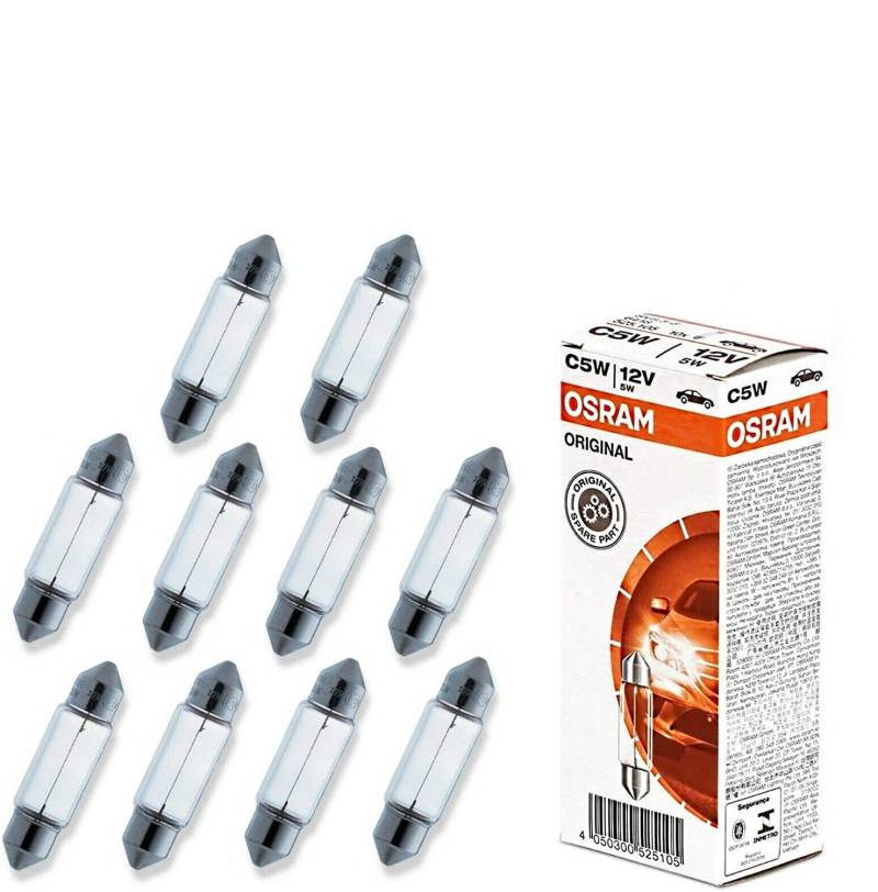 10x Original Osra.m C5W 36mm 12V 6418 Standard Ersatz Halogen Soffitte Lampe für Innenbeleuchtung - Kofferraum Handschuhfach Kennzeichen Tür Fußraum Leselampen Lizenz - E-geprüft von JURMANN