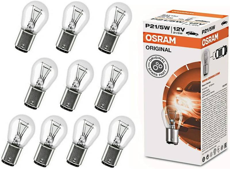 10x Original Osra.m P21/5W 12V BAY15d 7528 Standard Weiß Ersatz Halogen Birne für Parklicht Rückfahrlicht Bremslicht Hecklicht Blinker E-geprüft von JURMANN