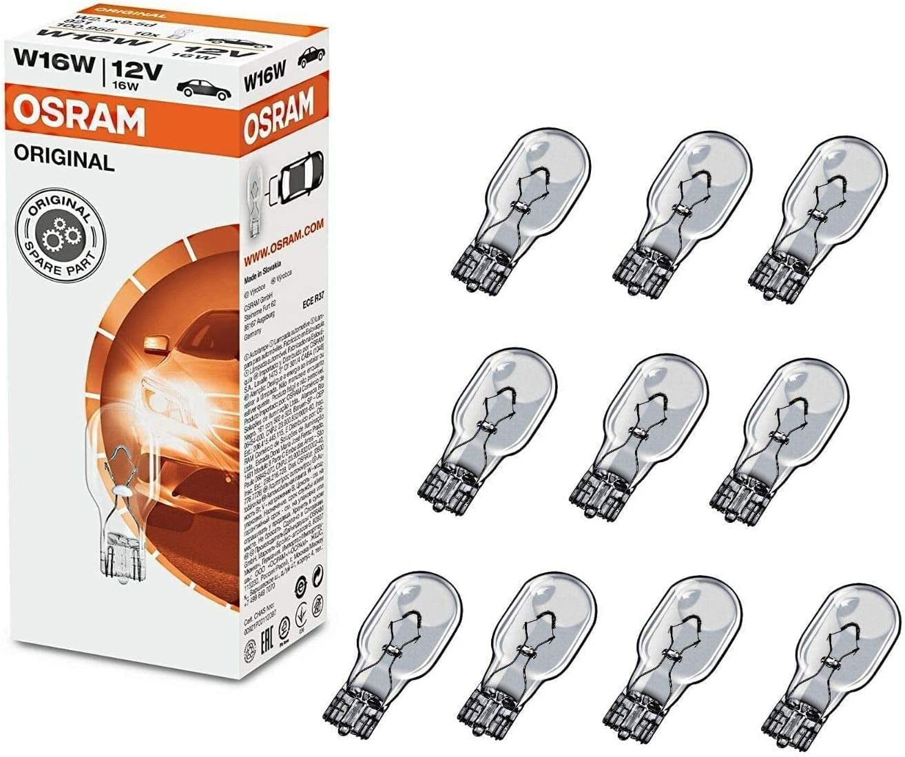 10x Original W16W 12V 921 Standard Ersatz Halogen Birne für Bremslicht Hecklicht Rückfahrlicht Nebelleuchte vorne Blinker vorne hinten und seitlich E-geprüft von JURMANN