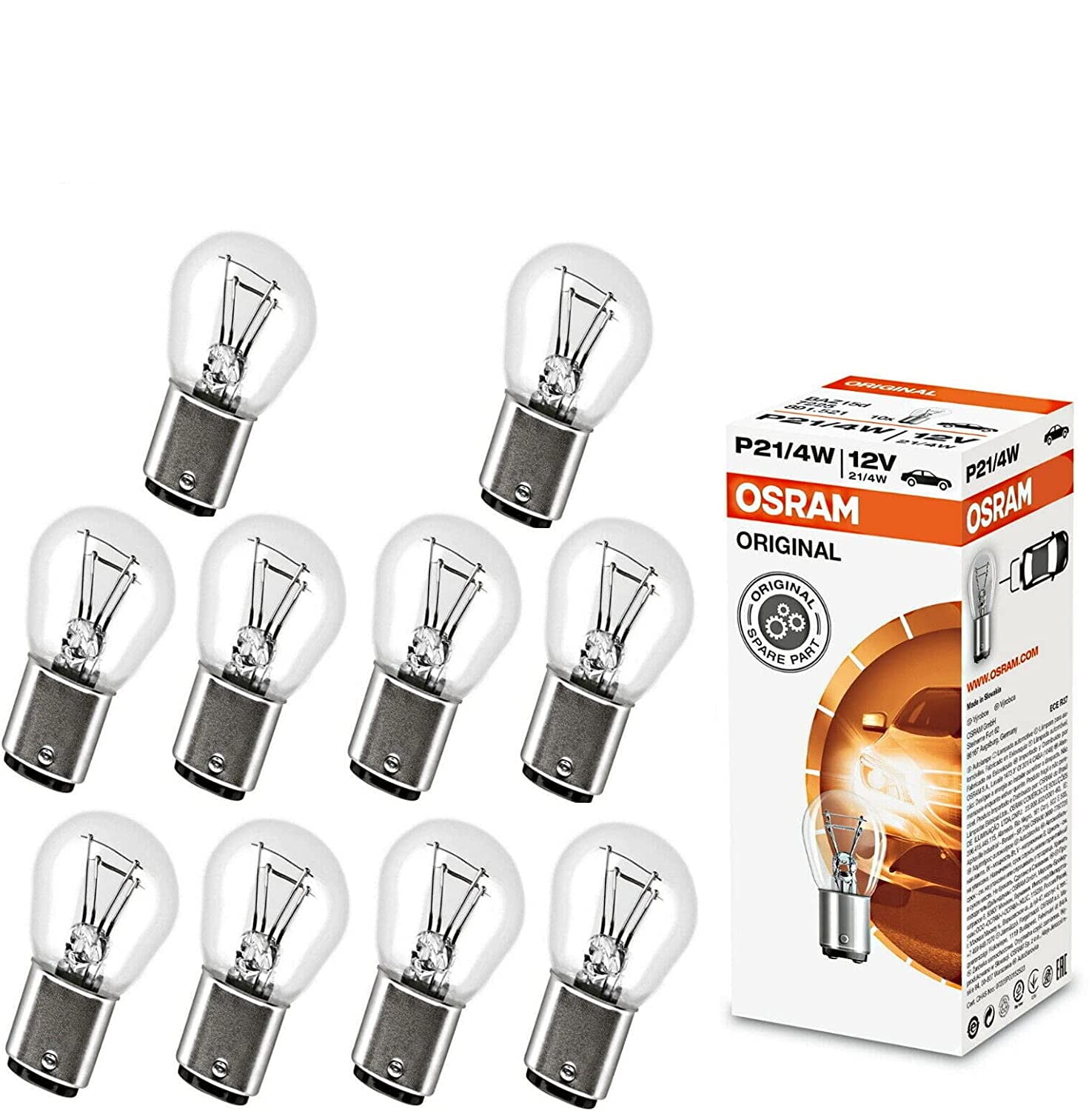 10x Osra.m P21/4W 12V BAZ15d 7225 Standard Weiß Bremslicht Hecklicht Nebellicht Ersatz Halogen Lampe E-geprüft von JURMANN