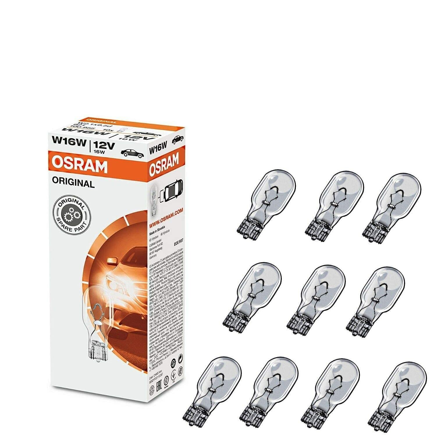 10x Osra.m W16W 12V 921 Standard Bremslicht Hecklicht Rückfahrlicht Nebelleuchte vorne Blinker vorne hinten und seitlich Ersatz Halogen Lampe E-geprüft von JURMANN