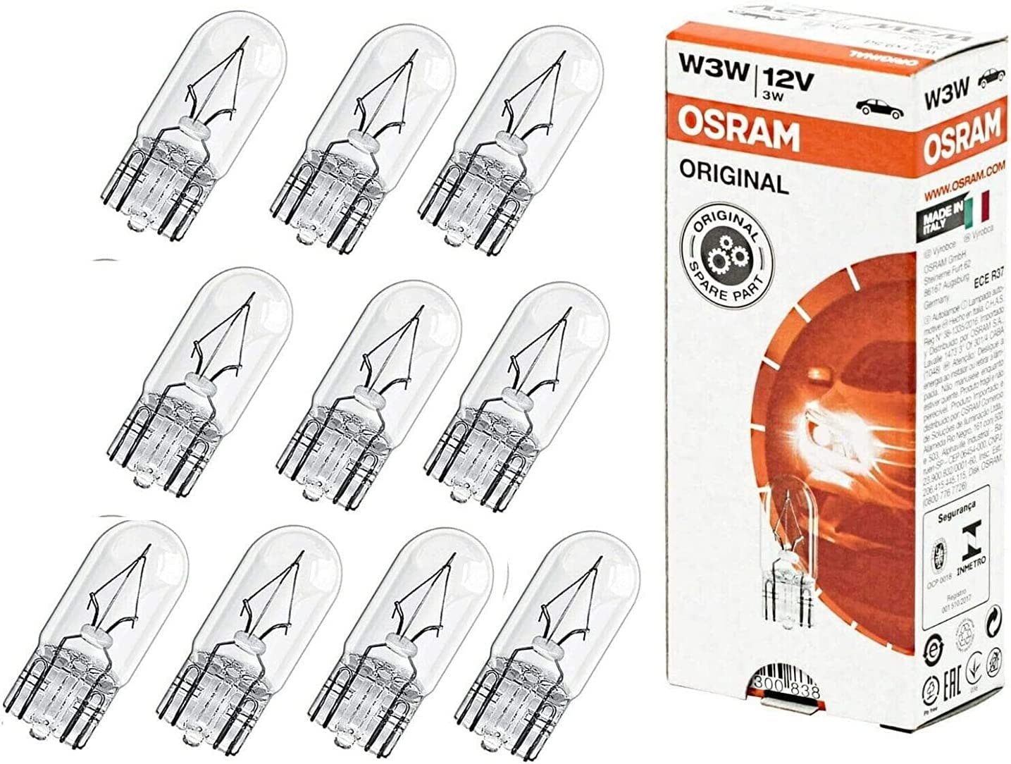 10x Osra.m W3W 12V 2821 Standard Bremslicht Hecklicht Parklicht Lizenzlicht Ersatz Halogen Lampe E-geprüft von JURMANN