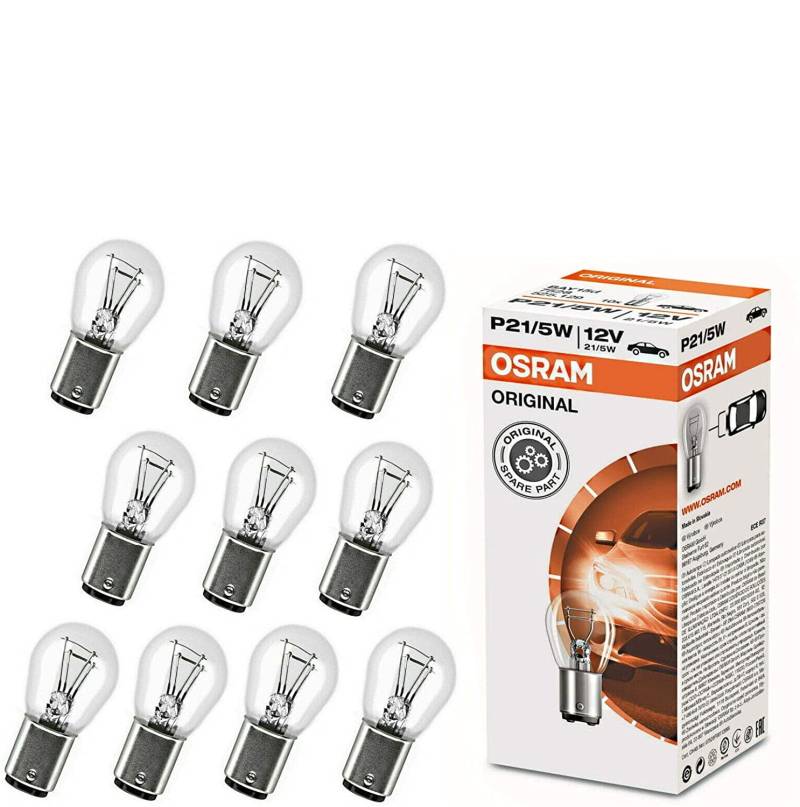 10x Osram P21/5W 12V BAY15d 7528 Standard Weiß Parklicht Rückfahrlicht Bremslicht Hecklicht Ersatz Halogen Auto Lampe E-geprüft von JURMANN